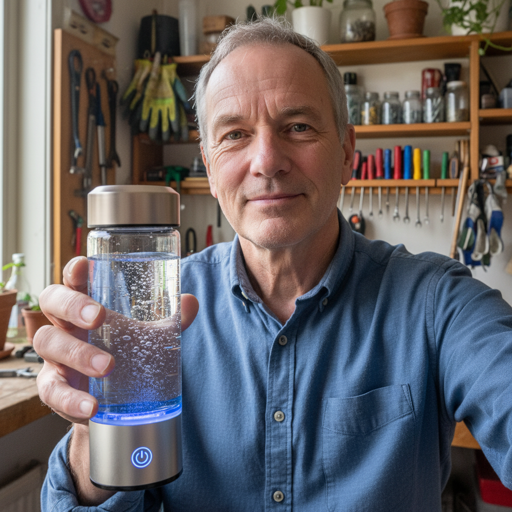 Klant gebruikt De Vitaliteits Fles op werk